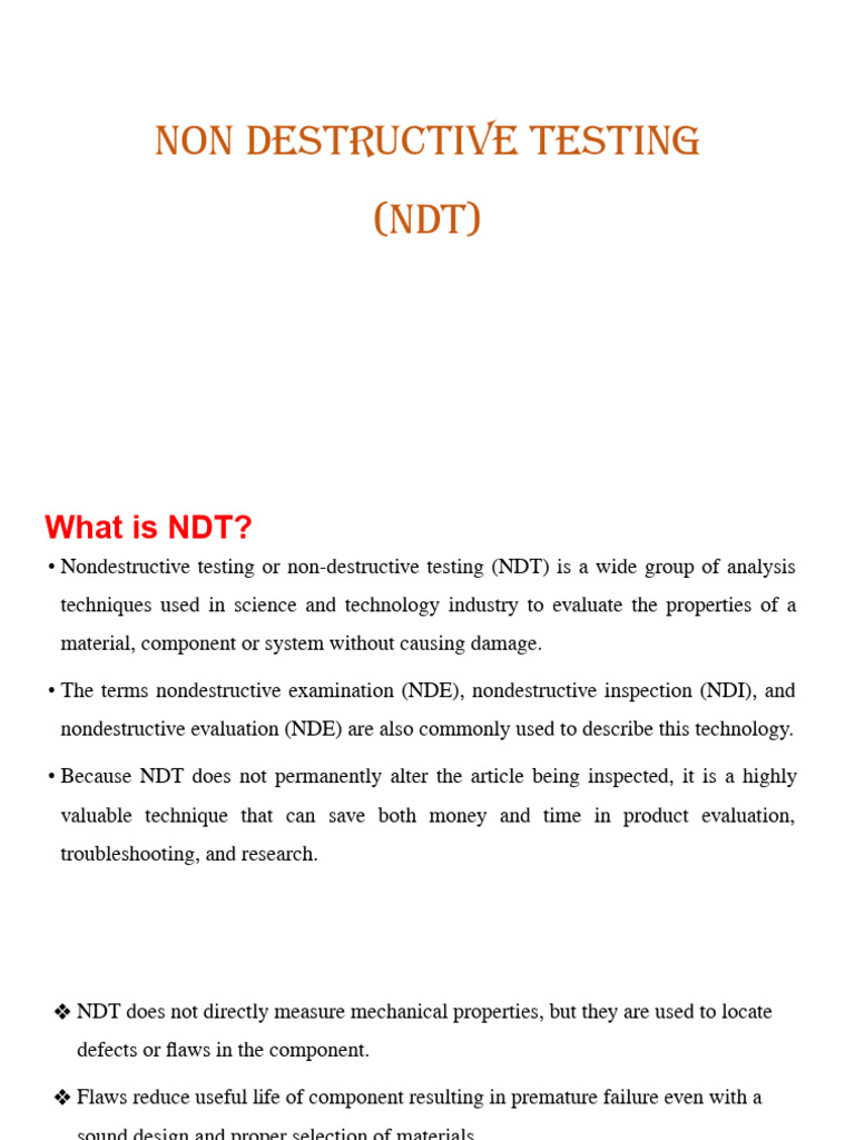 UNIT-II Non Destructive Testing (NDT) | PDF | Nondestructive Testing ...