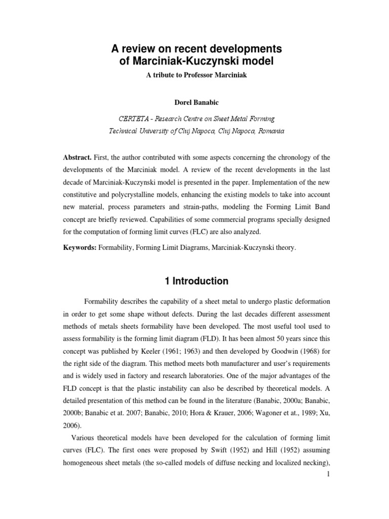 A Review On Recent Developments of Marciniak-Kuczynski Model | PDF