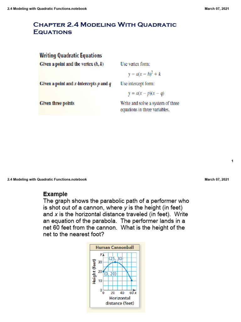 2.4 Modeling With Quadratic Functions | PDF | Function (Mathematics ...