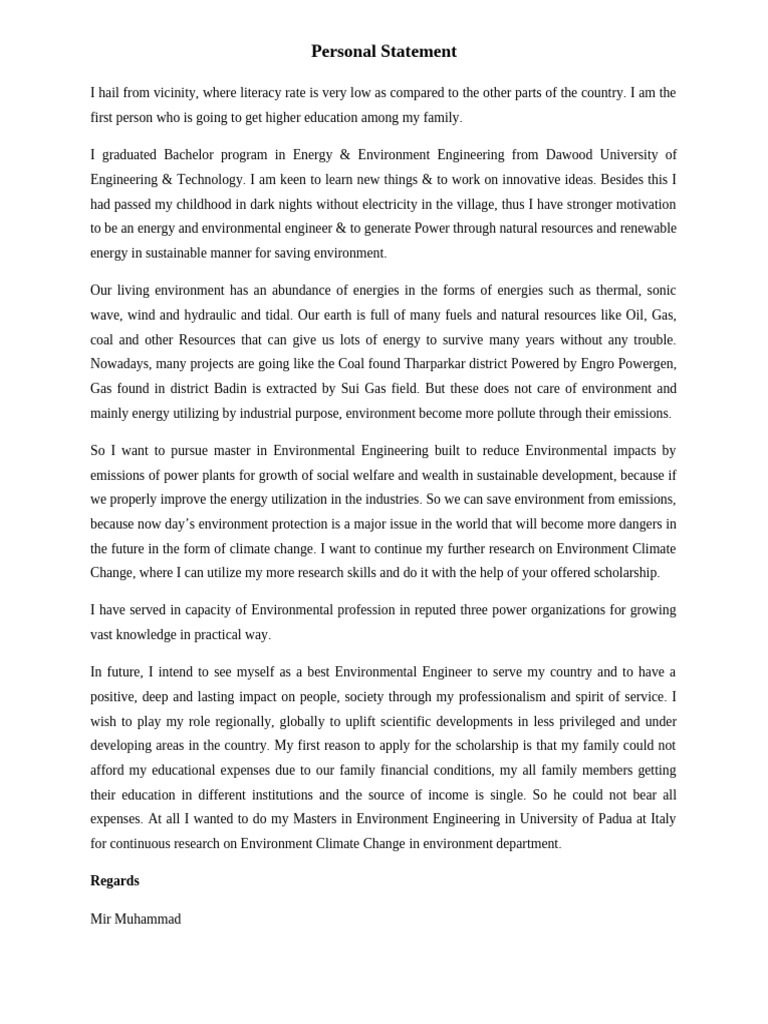 Personal Statement | PDF | Natural Environment | Climate Change