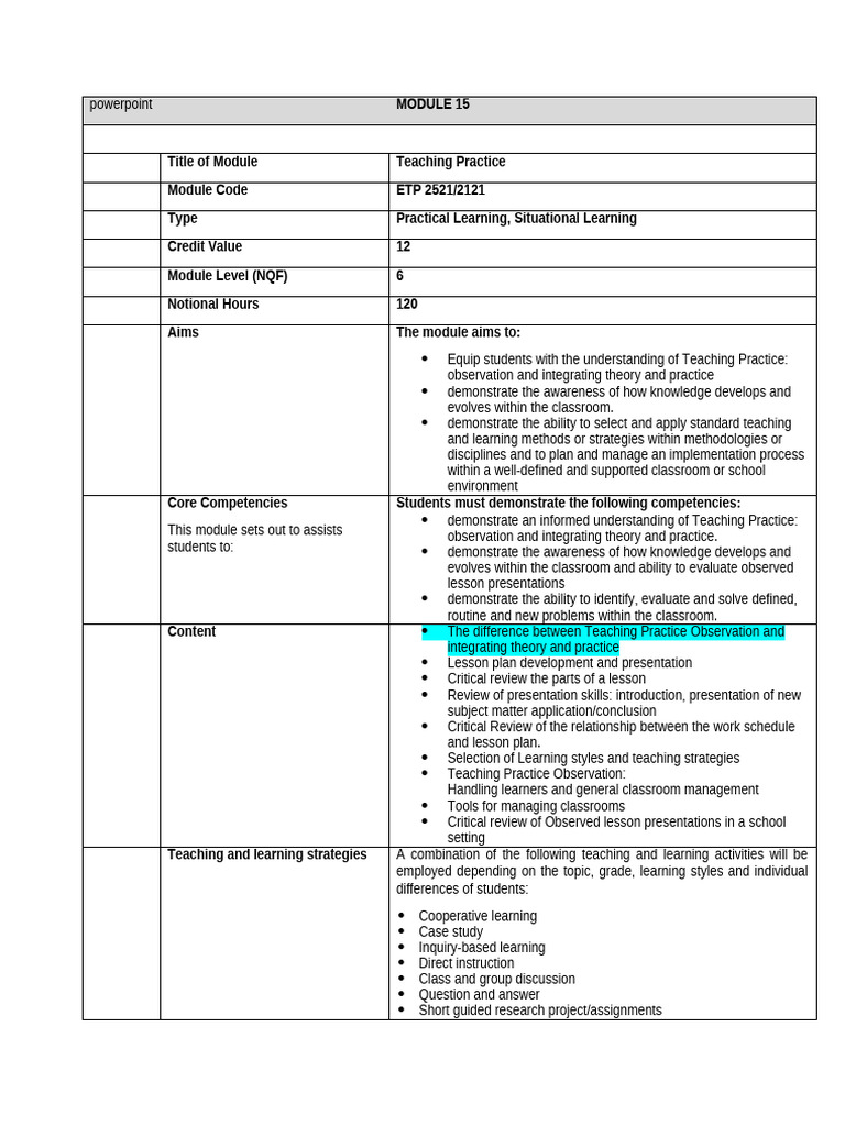 Etp2121 Module Outline | PDF | Educational Assessment | Learning