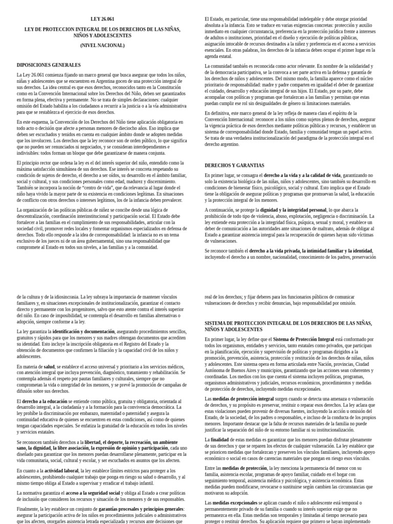 Ley de Proteccion Integral de Los Derechos de Las Niñas, Niños y ...