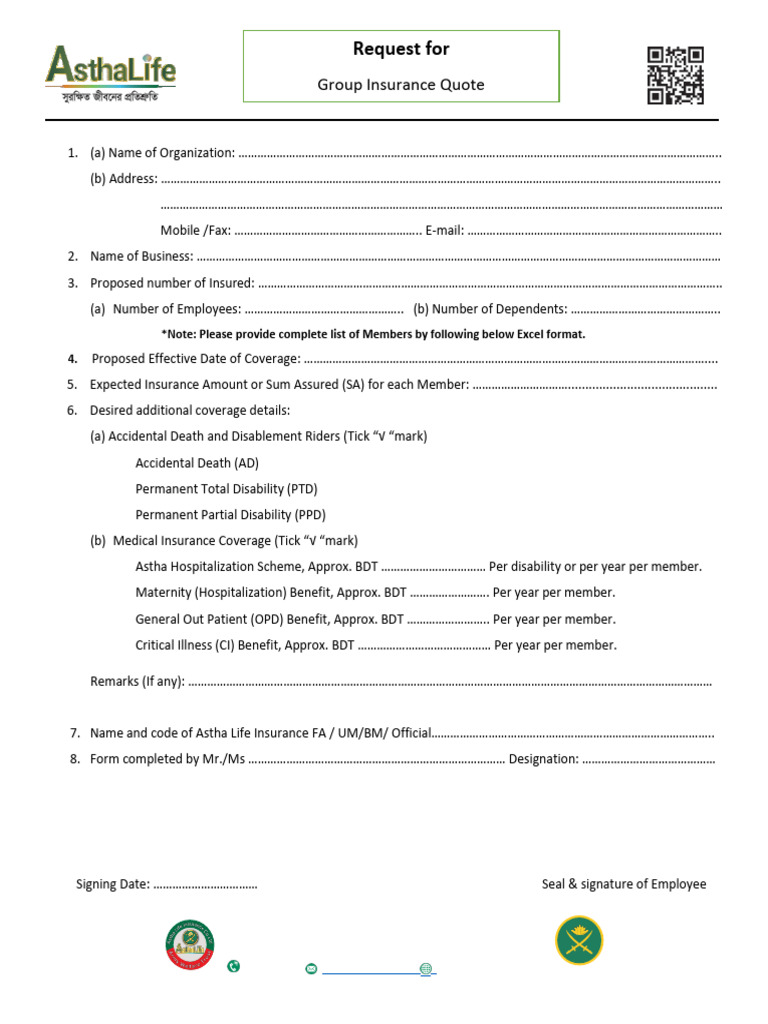 Group Insurance Request Form | PDF