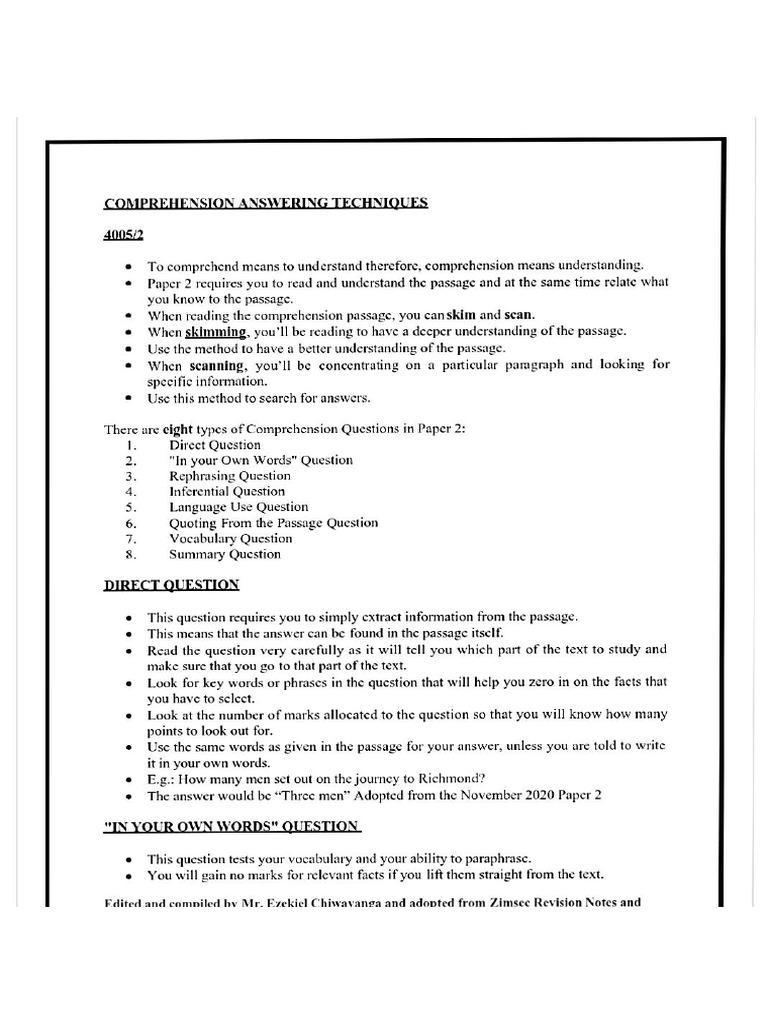Comprehension Note by AA | PDF