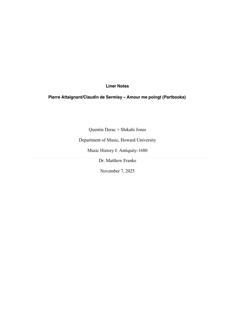 Attaignant Transcription & Liner Notes | PDF