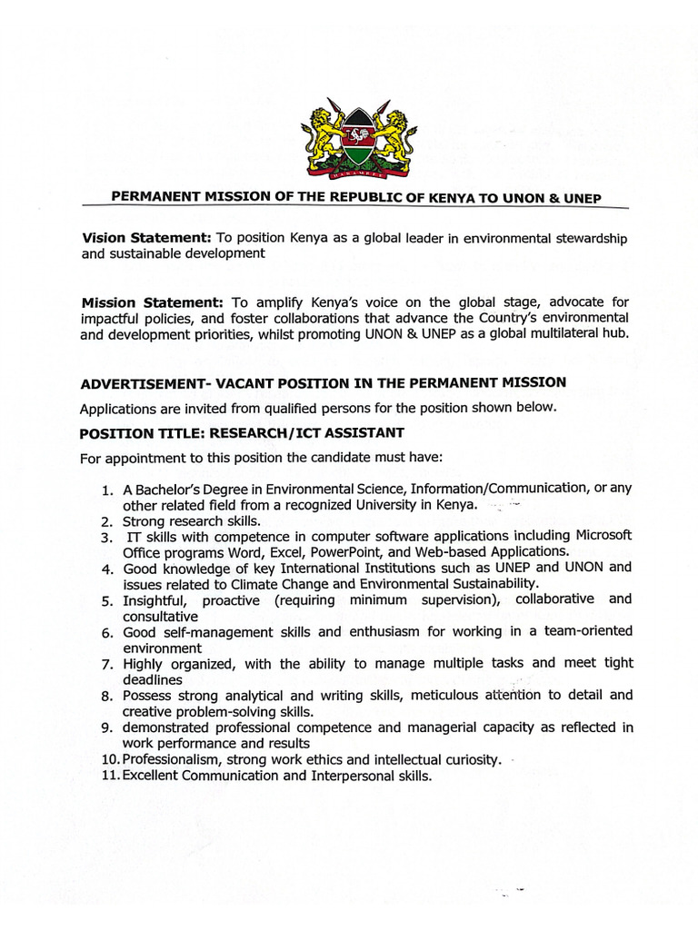 Position of Ict Research Officer in The Unon Unep Mission | PDF
