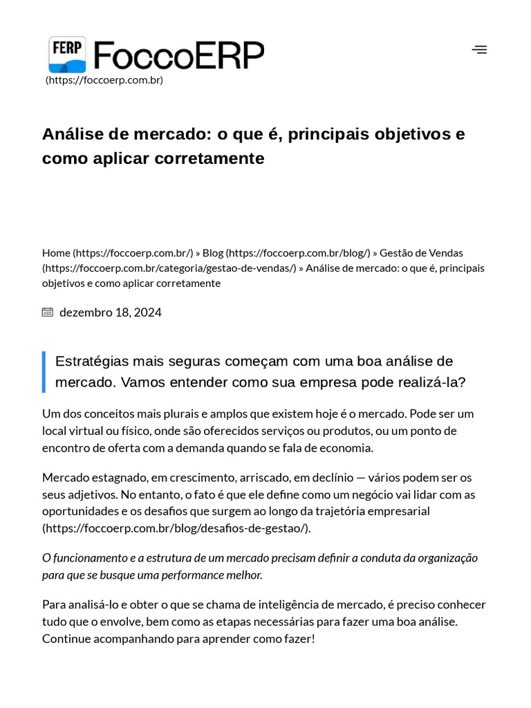 Análise de Mercado - o Que É, Quais Os Objetivos e Como Fazer | PDF ...