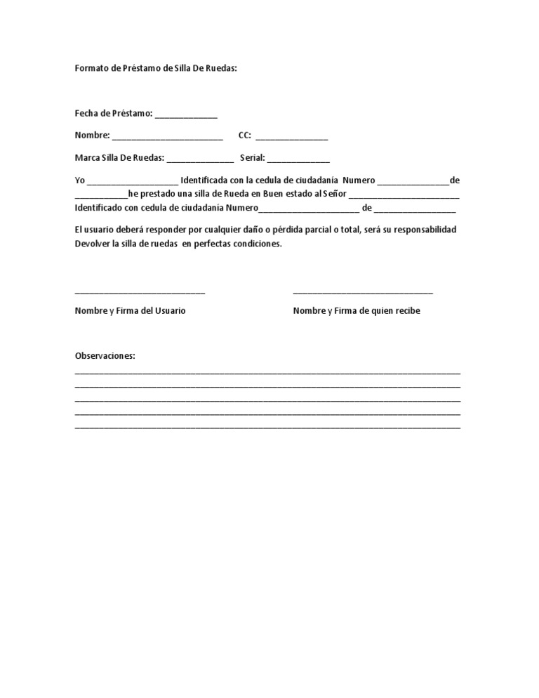 Formato de Préstamo de Silla de Ruedas