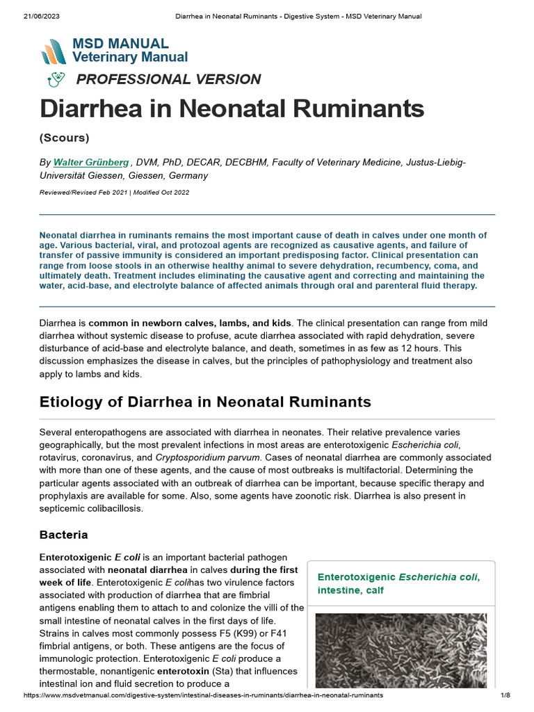 Diarrhea in Neonatal Ruminants - Digestive System - MSD Veterinary ...