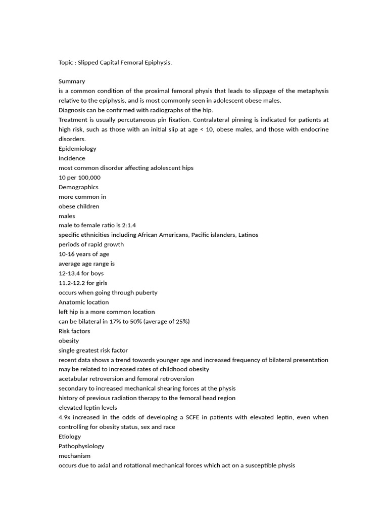 Slipped Capital Femoral Epyphysis | PDF | Hip | Clinical Medicine