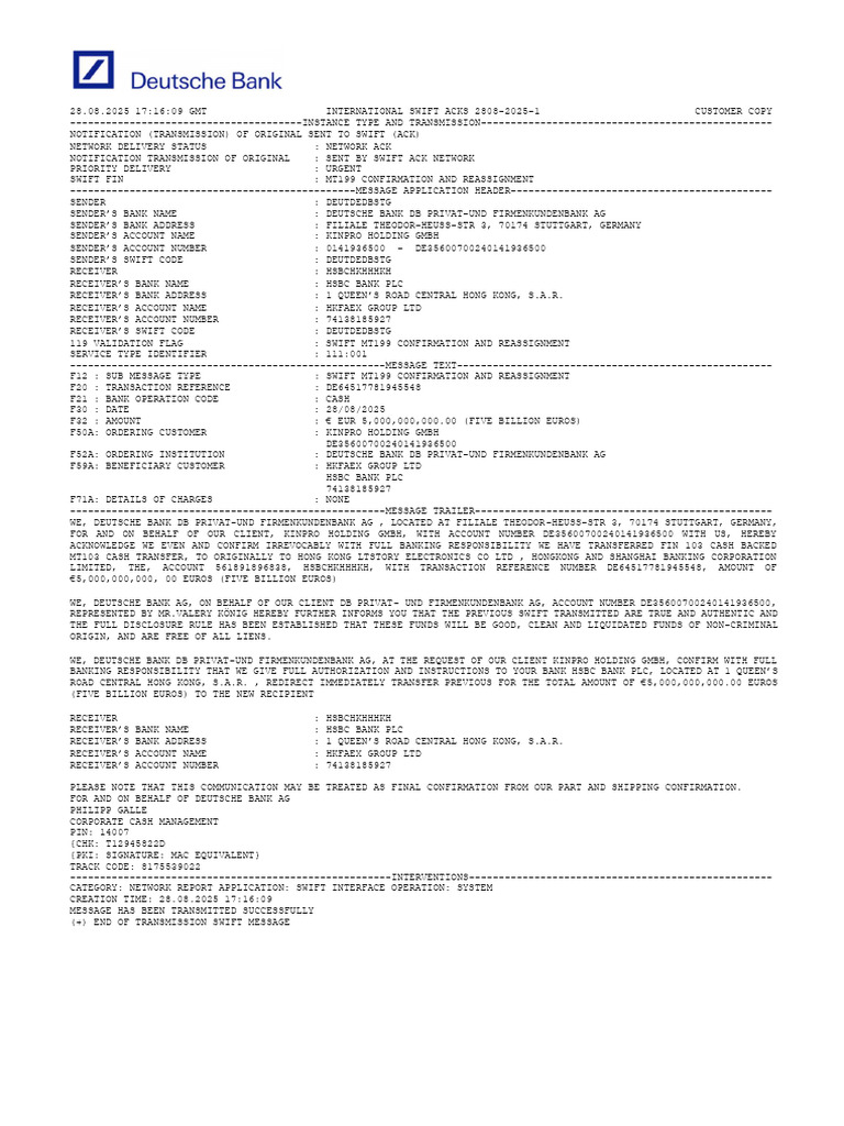 Swift MT199 Kinpro 08 2025 | PDF | Transmission Control Protocol | Banking