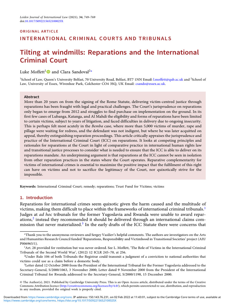 Tilting at Windmills Reparations and The International Criminal Court 3 ...