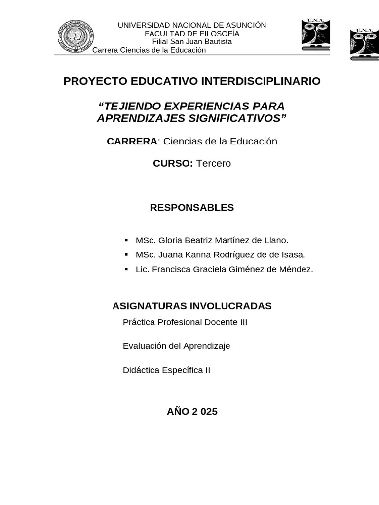 Proyecto Educativo Interdisciplinario - 2025 | PDF | Plan de estudios ...