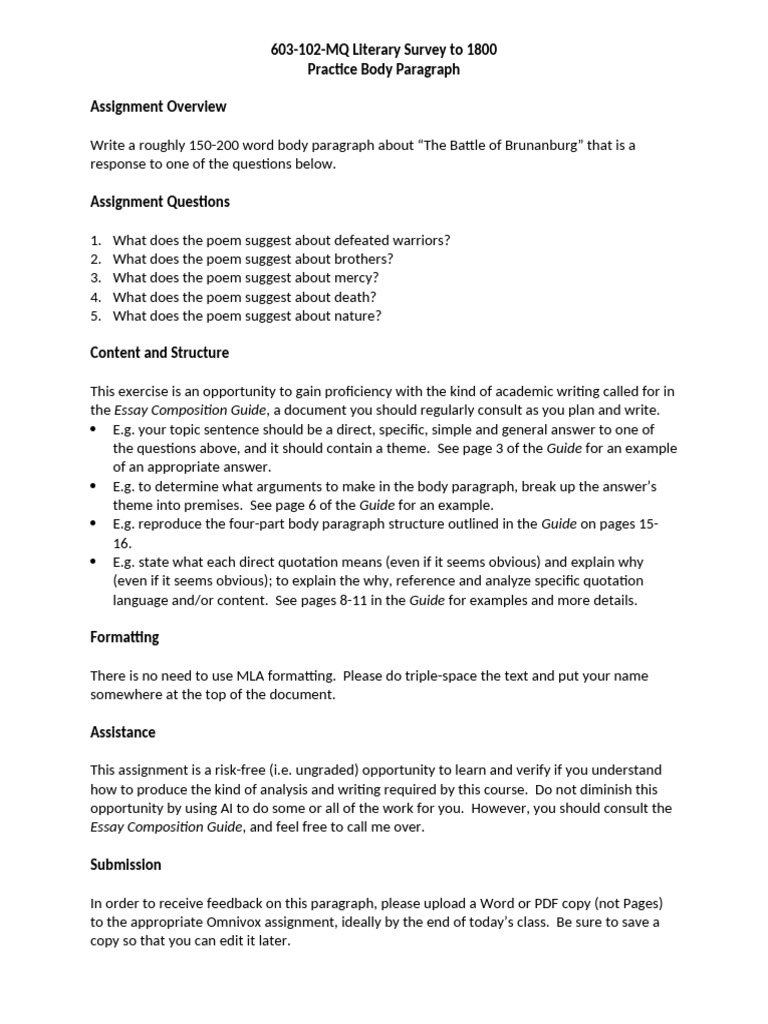 603 Lit Survey Practice Body Paragraph | PDF | Essays | Paragraph