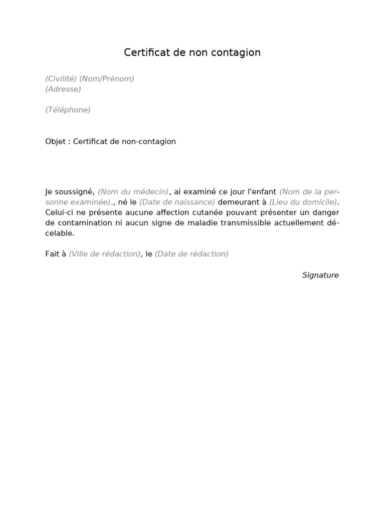 Certificat de Non Contagion | PDF