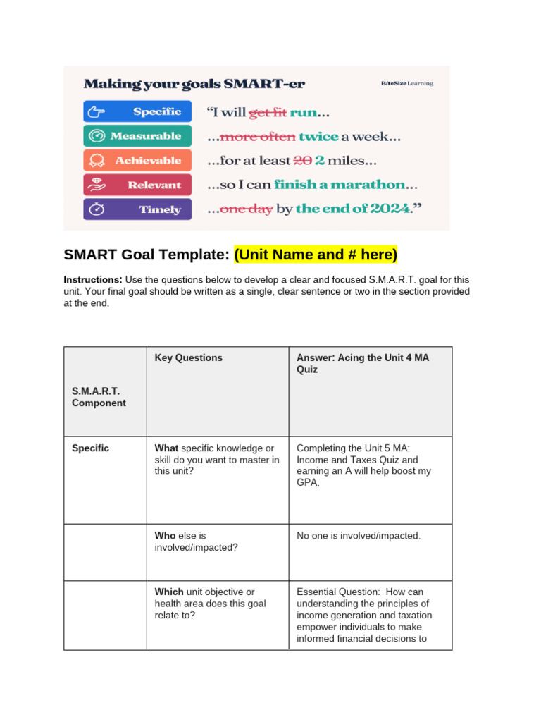 SMART Goal Template | PDF