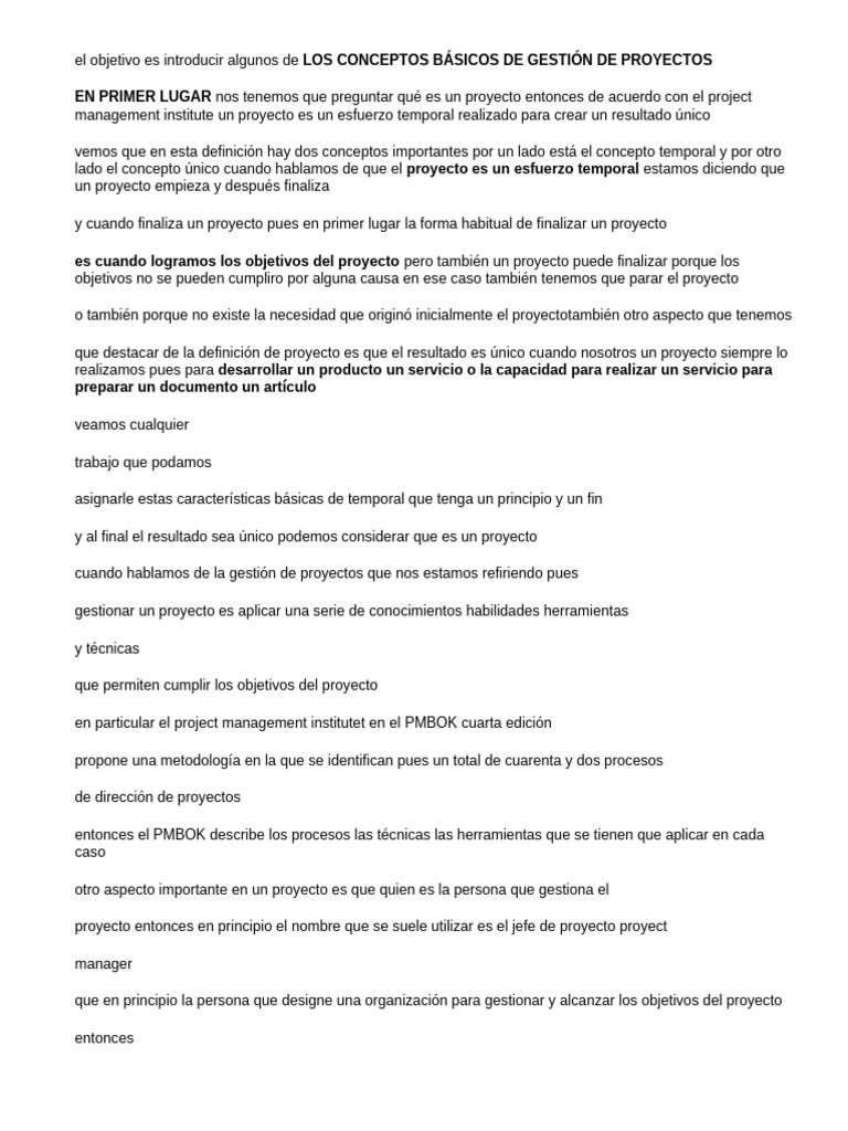Conceptos Básicos de Gestión de Proyectos | PDF | Gestión de proyectos ...