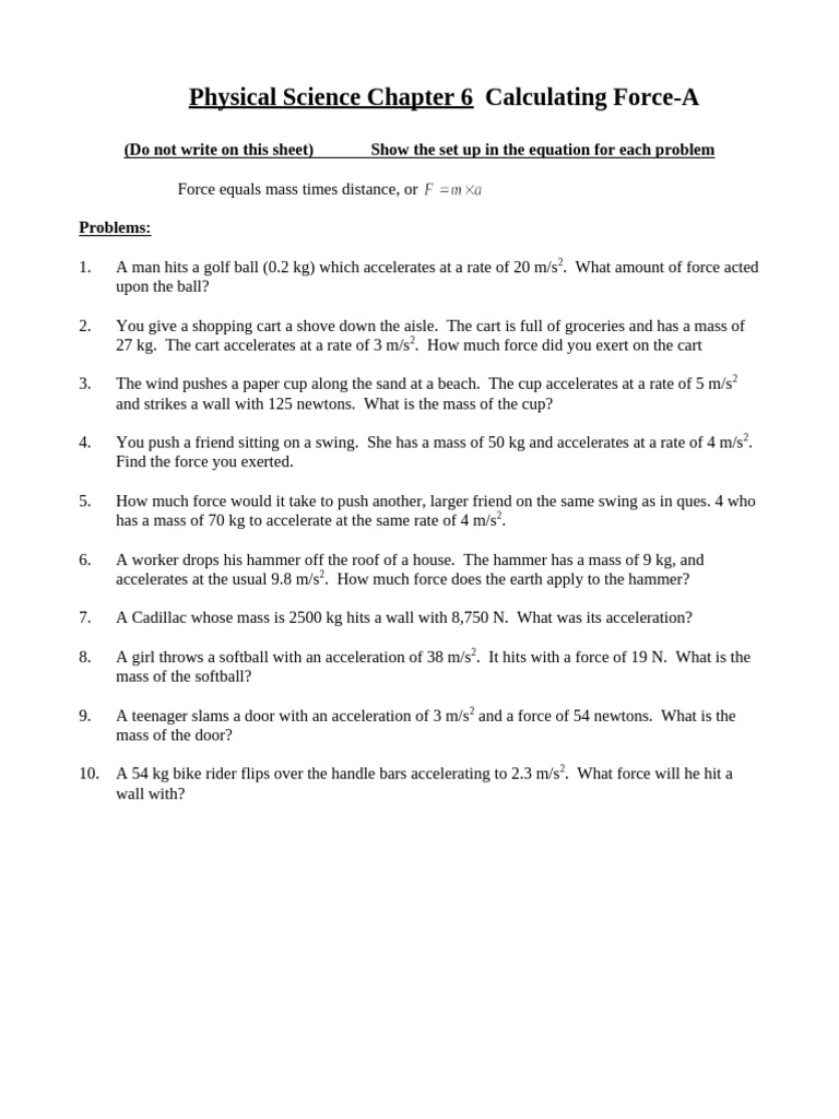 Force Calculation Worksheet-A | PDF