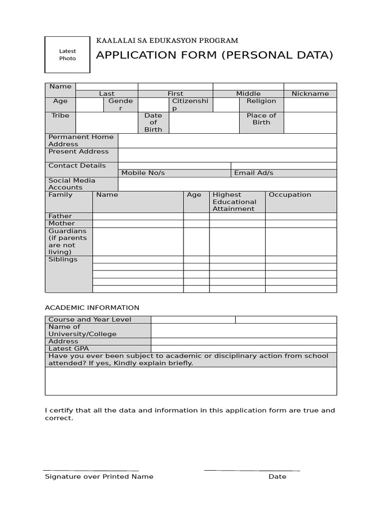 KEP Application Form | PDF