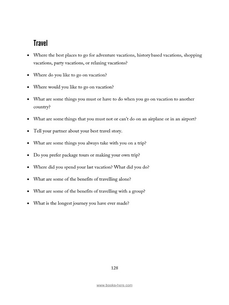 1000 Conversation Questions - Travel | PDF