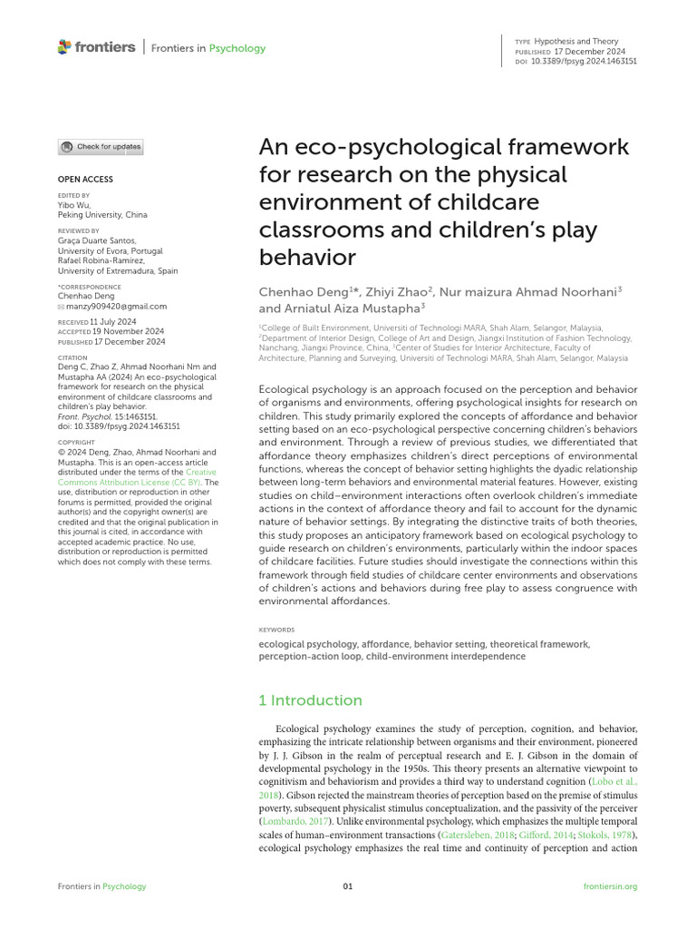 An Eco-Psychological Framework For Research On The Physical Environment ...
