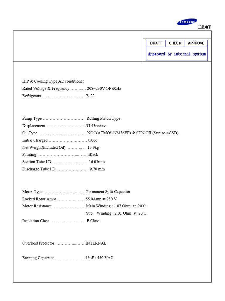 Compresor Samsung 55A240IUBEM Data Sheet | PDF | Air Conditioning ...