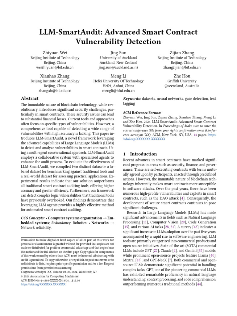LLM-SmartAudit: Advanced Smart Contract Vulnerability Detection | PDF ...
