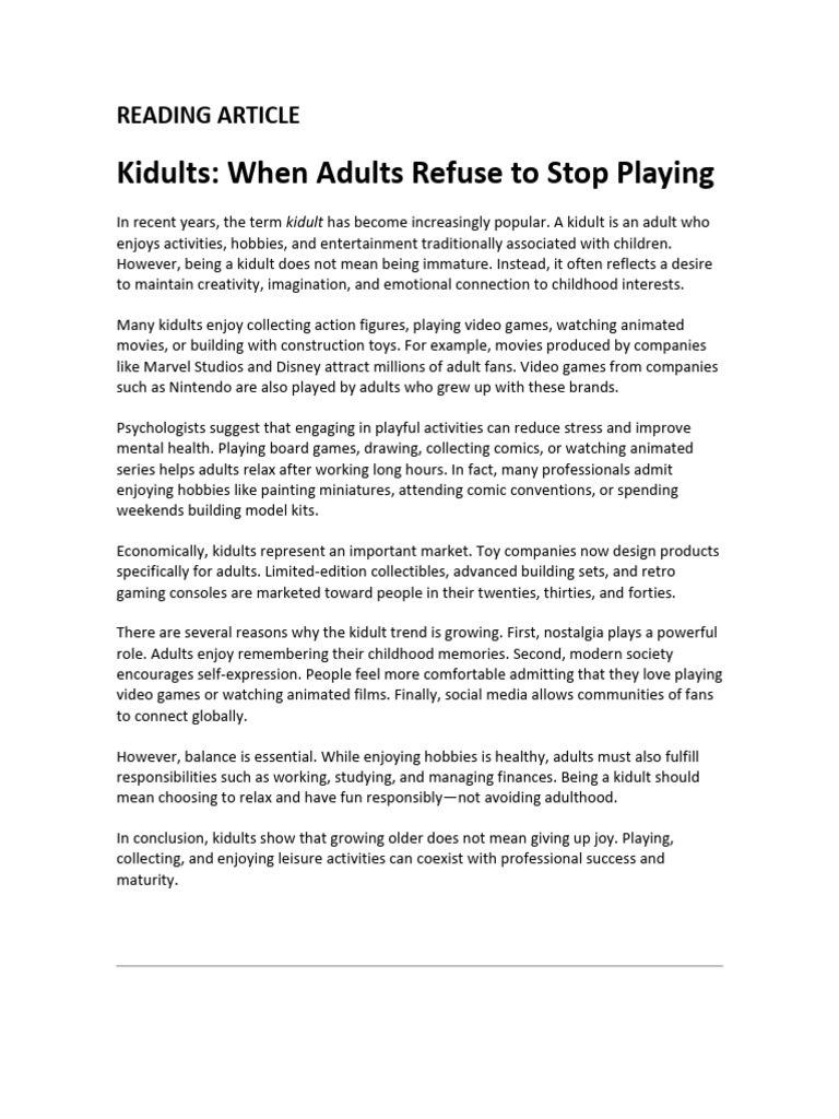 Reading Article Kidults | PDF | Behavioural Sciences