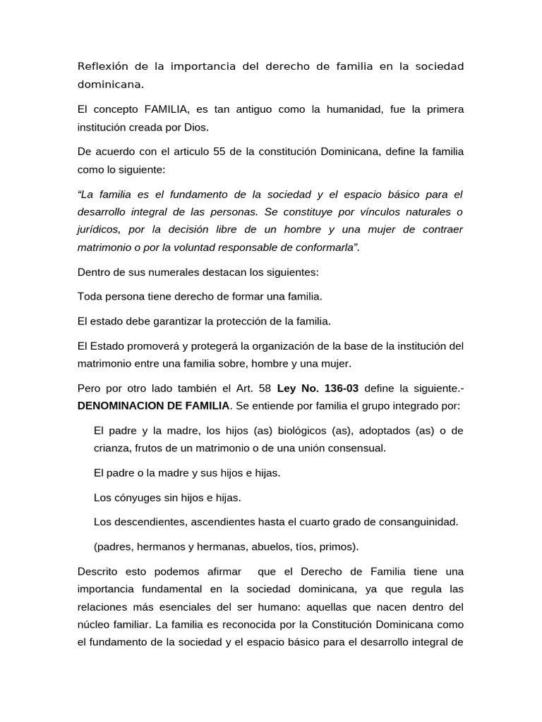Reflexión de La Importancia Del Derecho de Familia en La Sociedad ...
