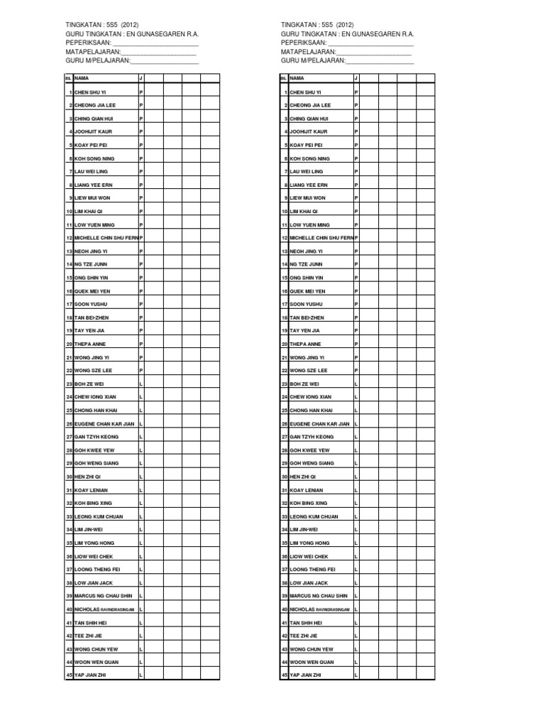 5S5 Class Examination Roster 2012 | PDF