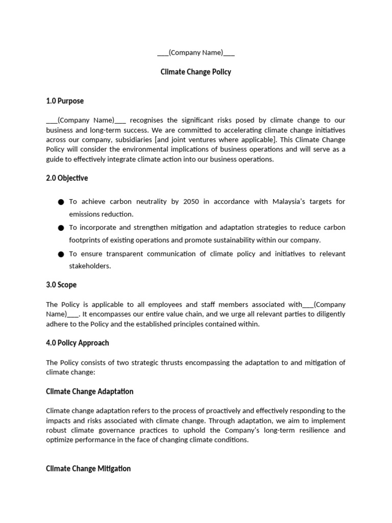 General Climate Policy Template | PDF | Climate Change Mitigation ...