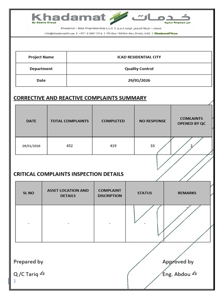 Daily Report For QC Department 29-01-2026 | PDF