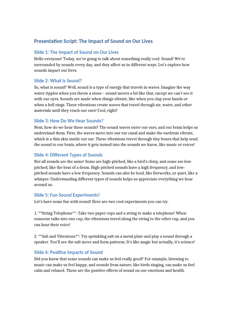 Impact of Sound Presentation Script | PDF | Sound | Ear
