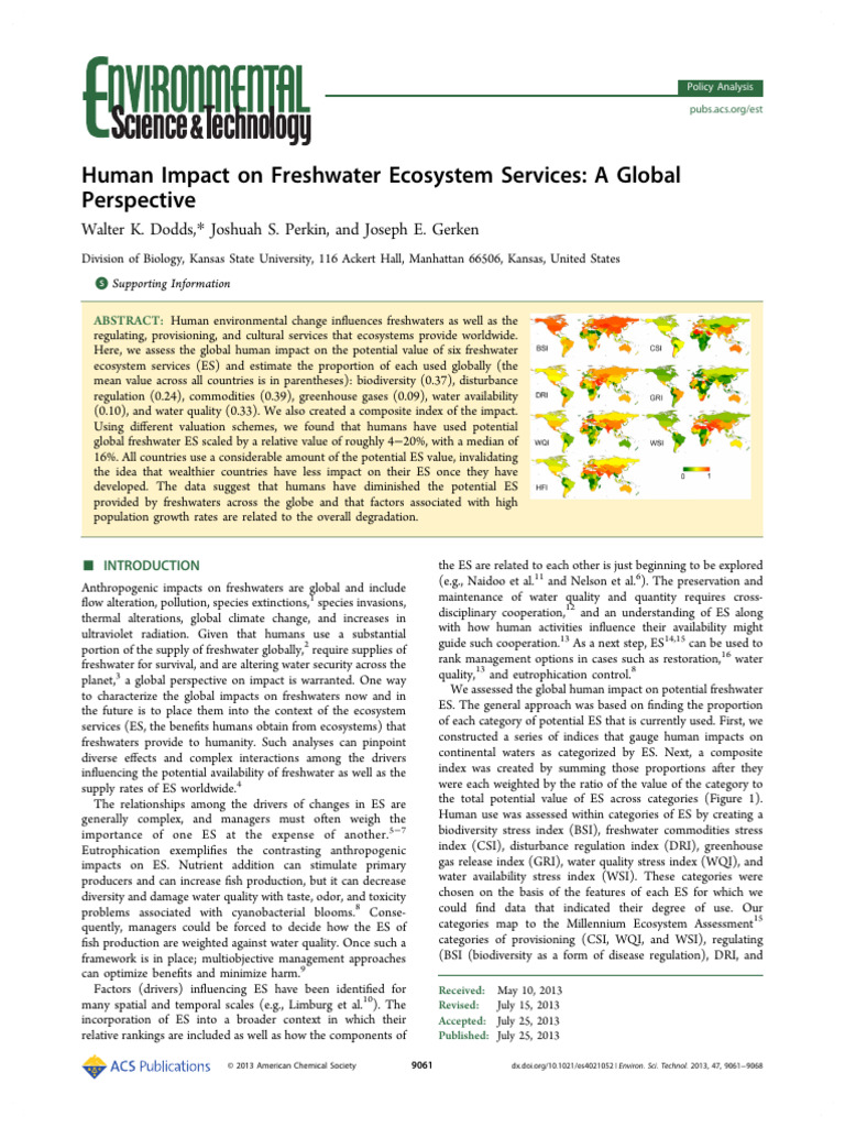 Dodds Et Al 2013 Human Impact On Freshwater Ecosystem Services A Global ...