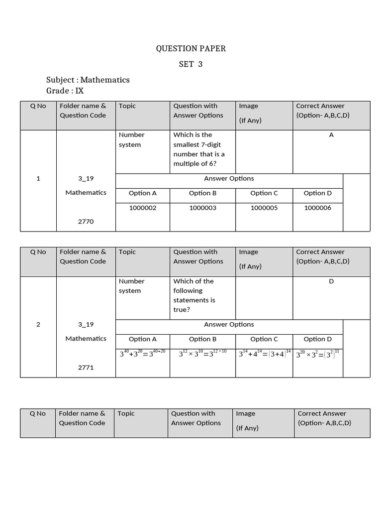 Set 5-Math-Class IX | PDF | Mathematics | Arithmetic