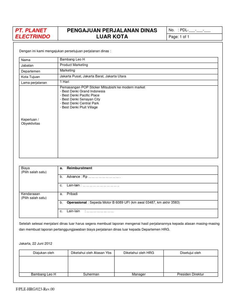 Form pengajuan dana operasional