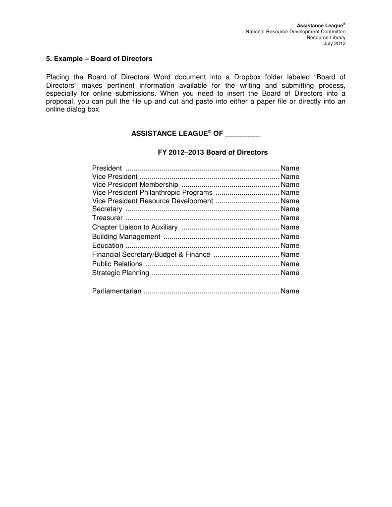 Example Board of Directors PDF