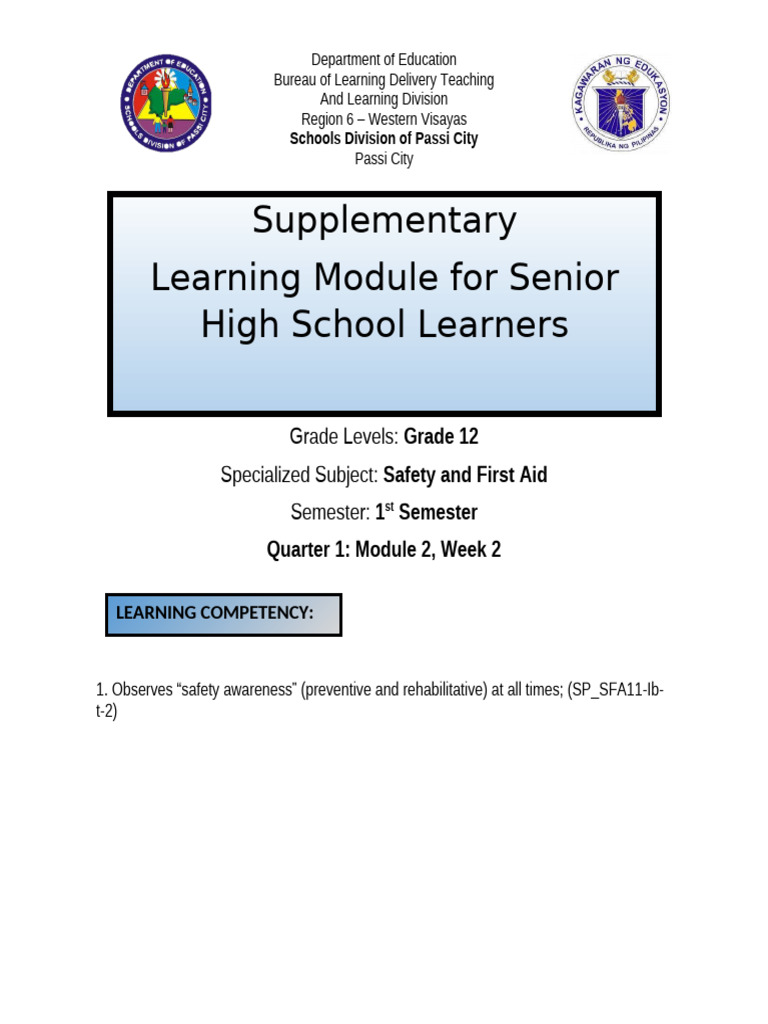 Safety and First Aid Module 2 Week 2 | PDF | First Aid | Medical ...