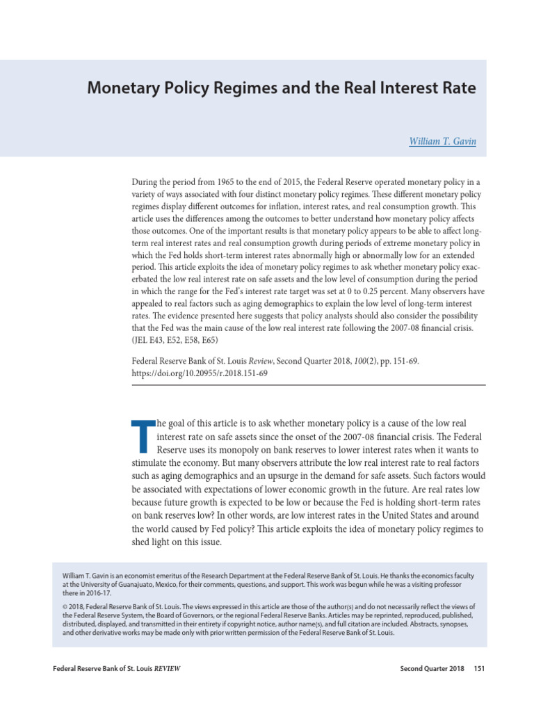 Monetary Policy Regimes and The Real Interest Rate | PDF | Inflation ...