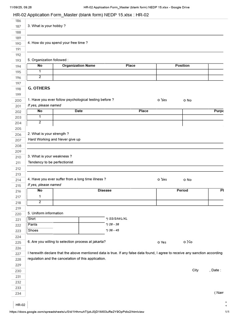 HR-02 Application Form - Master (Blank Form) NEDP 15.Xlsx - Google 5 | PDF