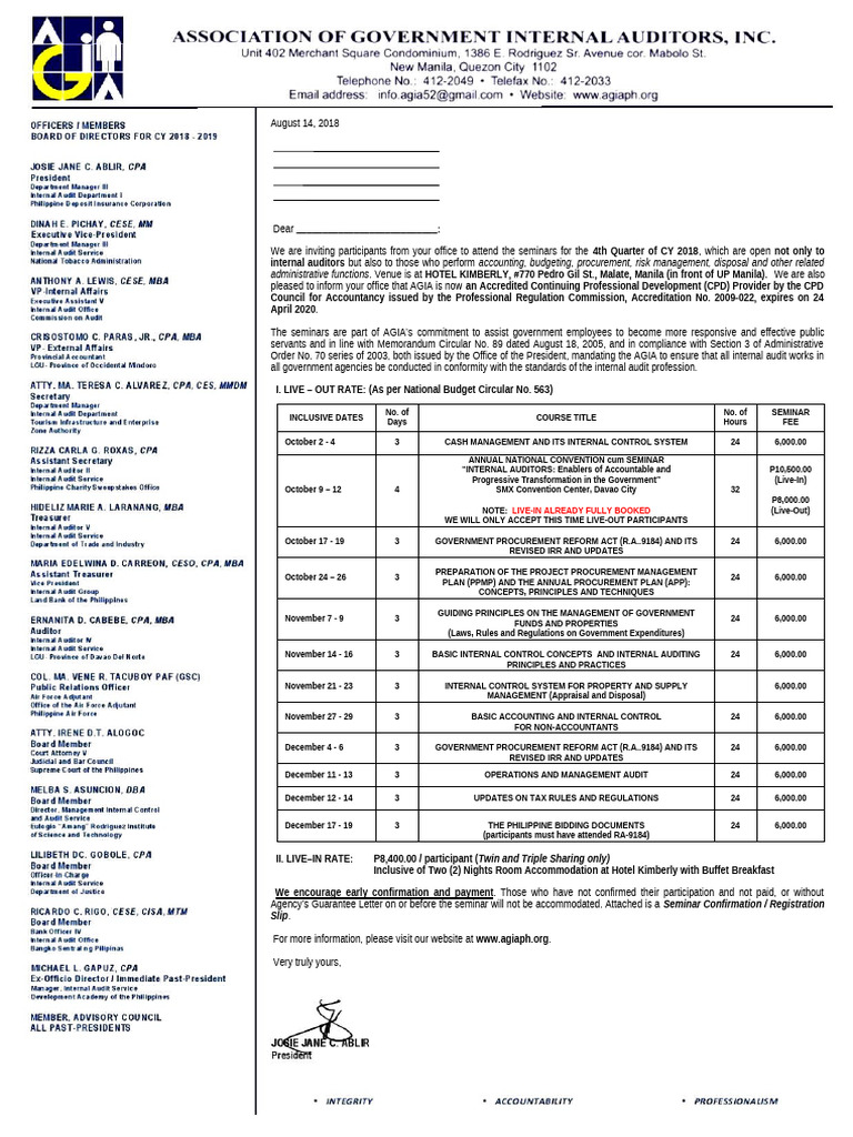 4th QTR - Seminar Invitation | PDF | Internal Audit | Audit