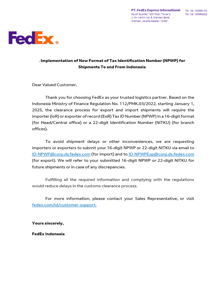 Letter - Implementation of New Format of Tax Identification Number ...