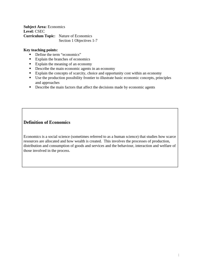CSEC Economics S1 Obj 1-7 Nature of Economics | PDF | Economics | Economies
