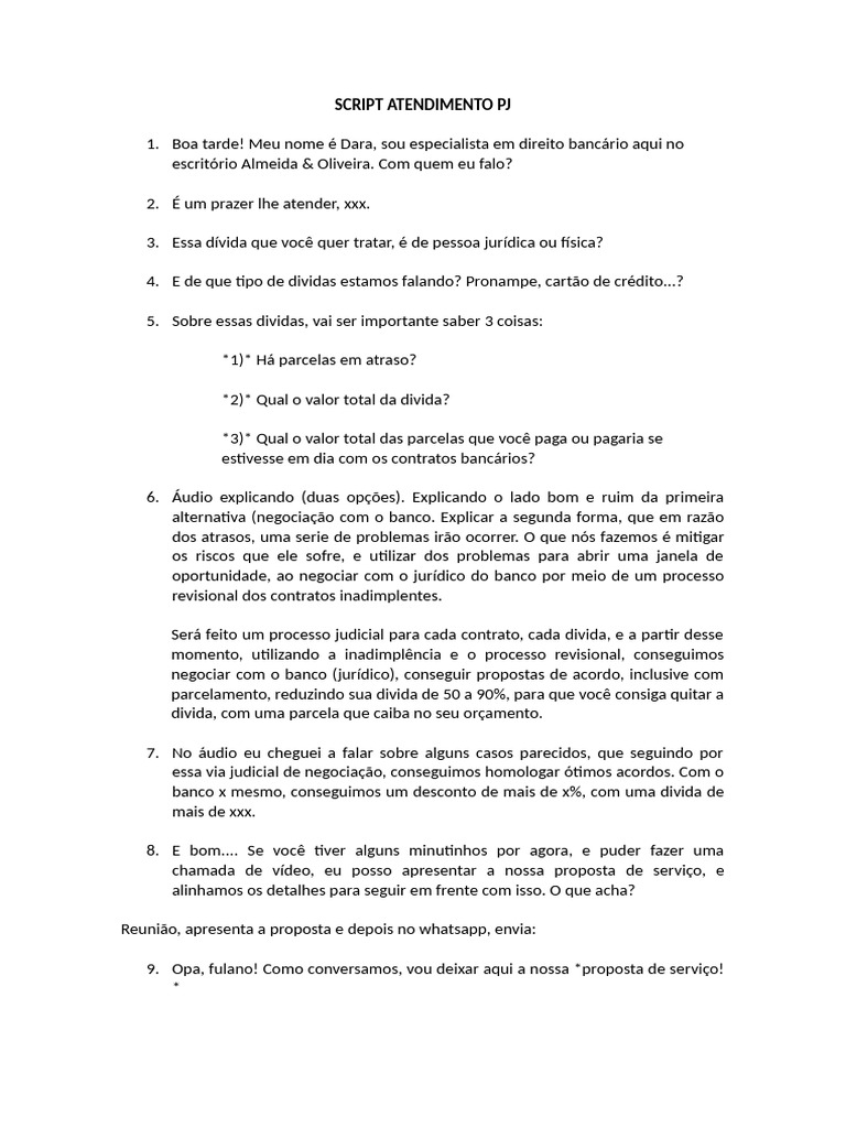 Script Atendimento PJ 1732924044954466 | PDF