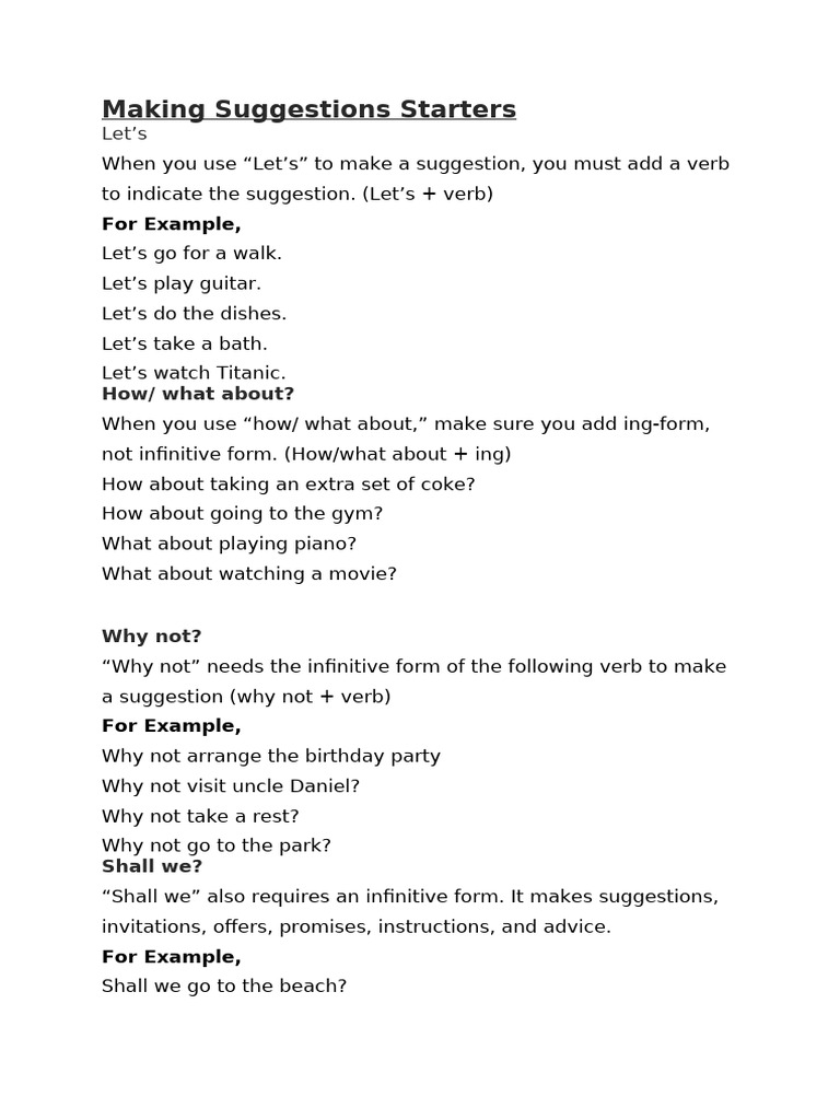 Making Suggestions Starters | PDF