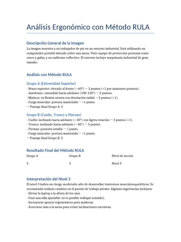 Analisis Ergonomico RULA | PDF