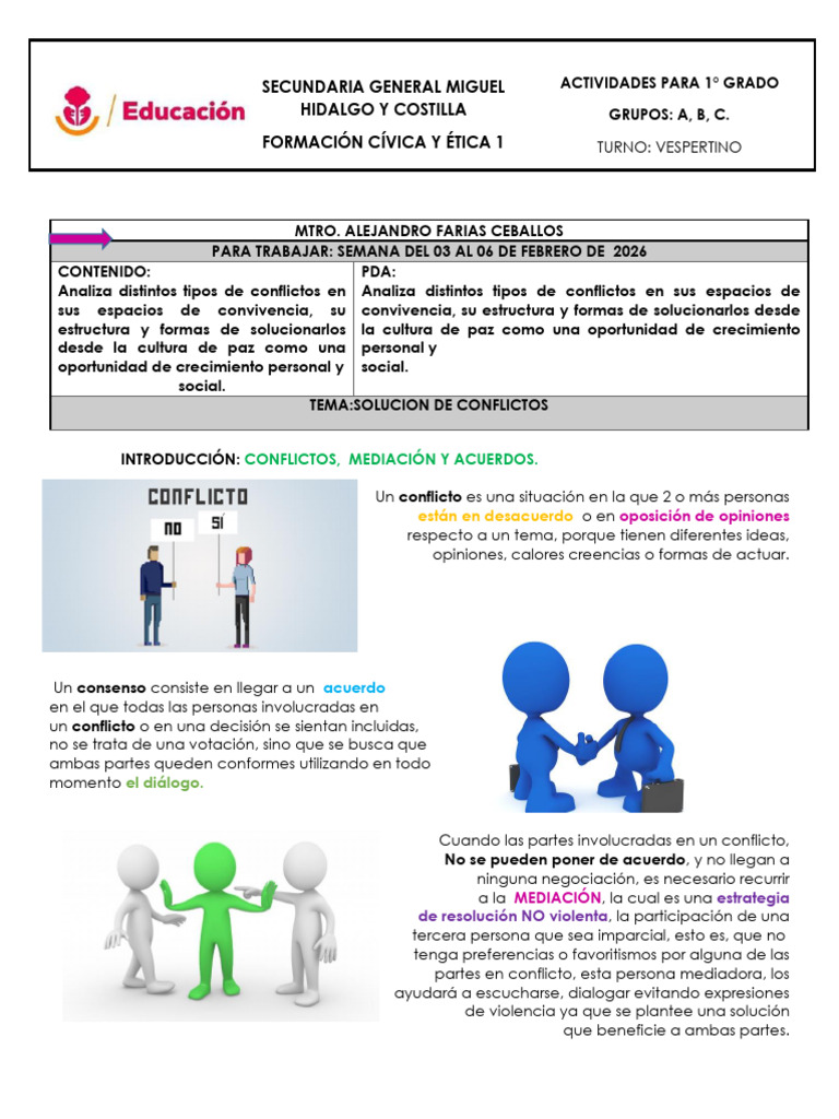 Ficha Del Tema El Conflicto y Cultura de Paz | PDF | Mediación ...