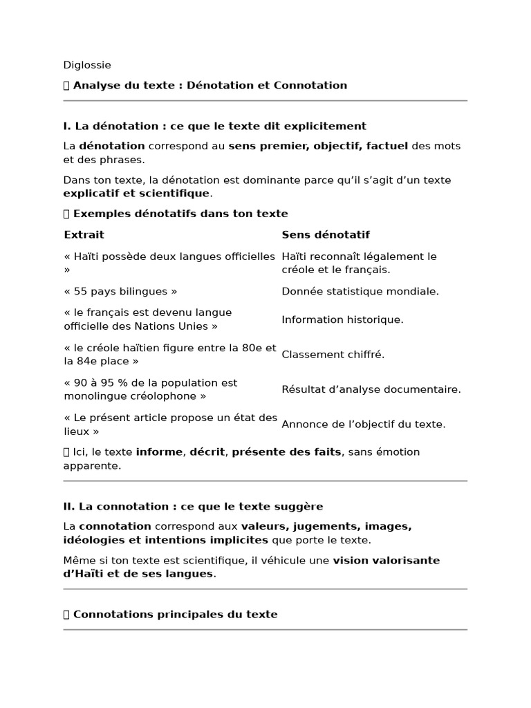 Exercices Mot Denétation-Connotation Diglossie | PDF | Langue française ...
