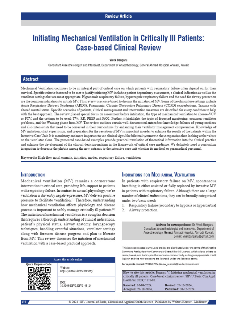 Initiating Mechanical Ventilation in Critically.7 | PDF | Respiratory ...