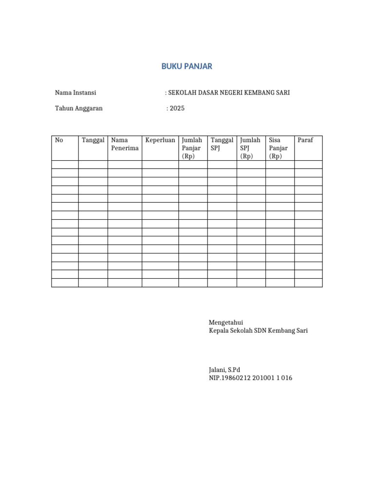 Format Buku Panjar Sekolah-2 | PDF